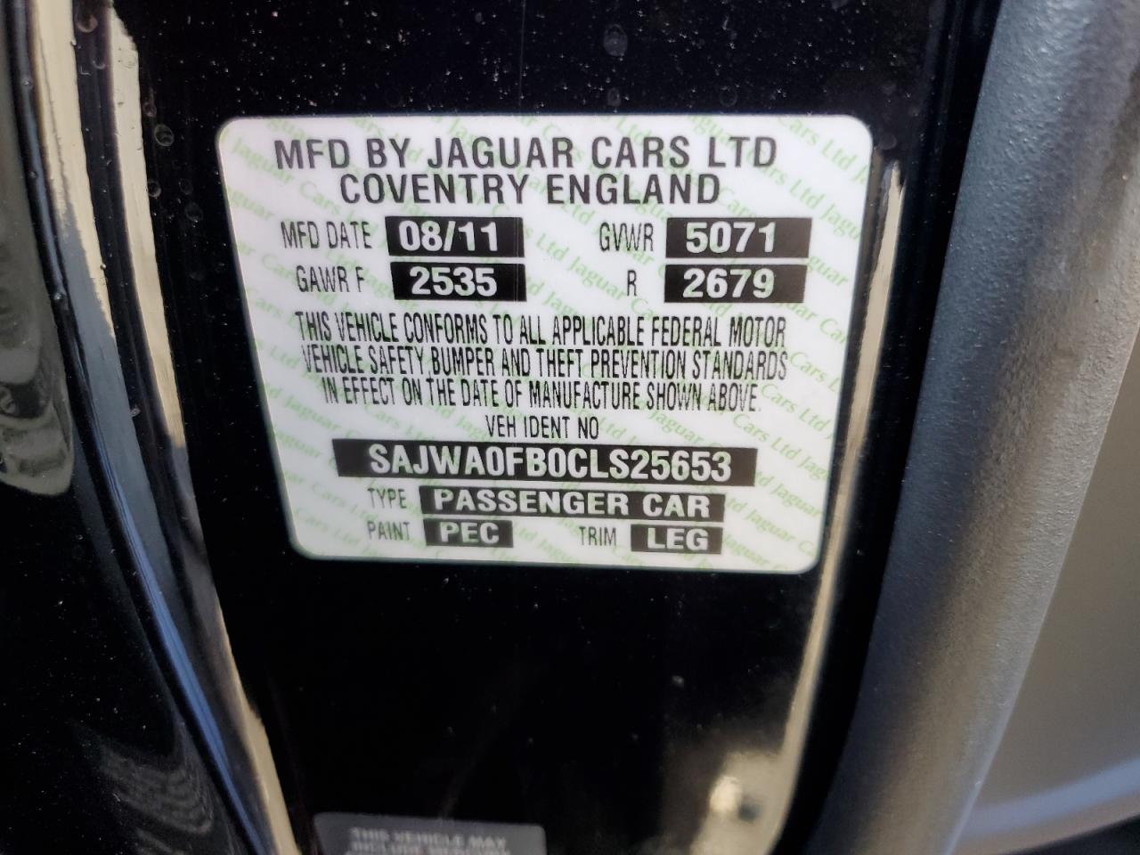 2012 Jaguar Xf VIN: SAJWA0FB0CLS25653 Lot: 85088684