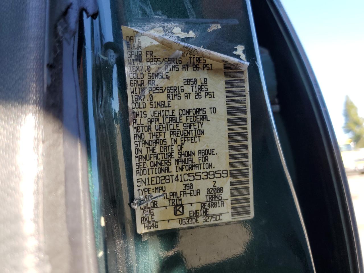 2001 Nissan Xterra Xe VIN: 5N1ED28T41C553959 Lot: 83708194