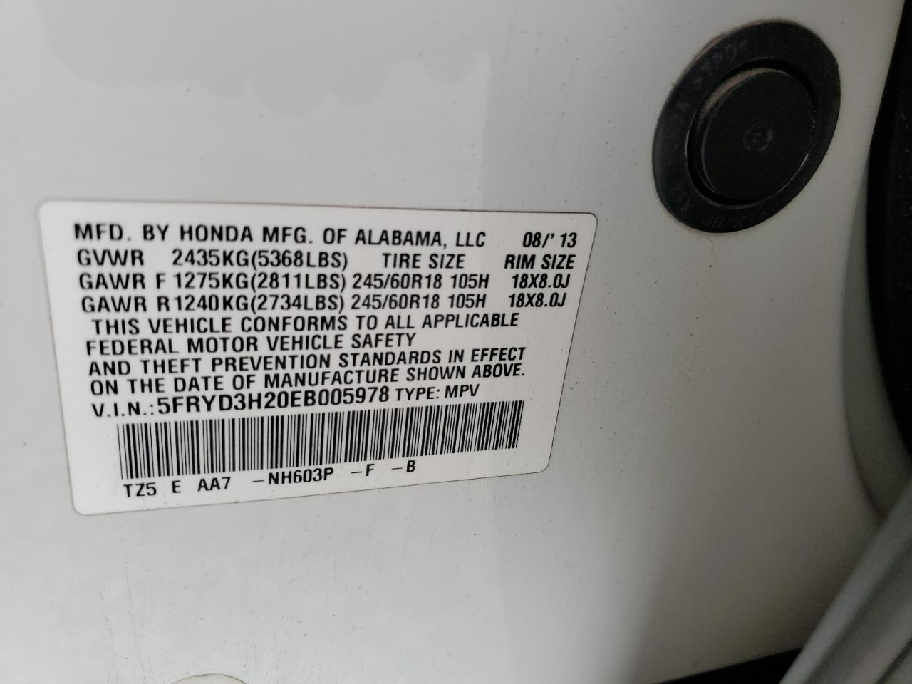 VIN 5FRYD3H20EB005978 2014 ACURA MDX no.14