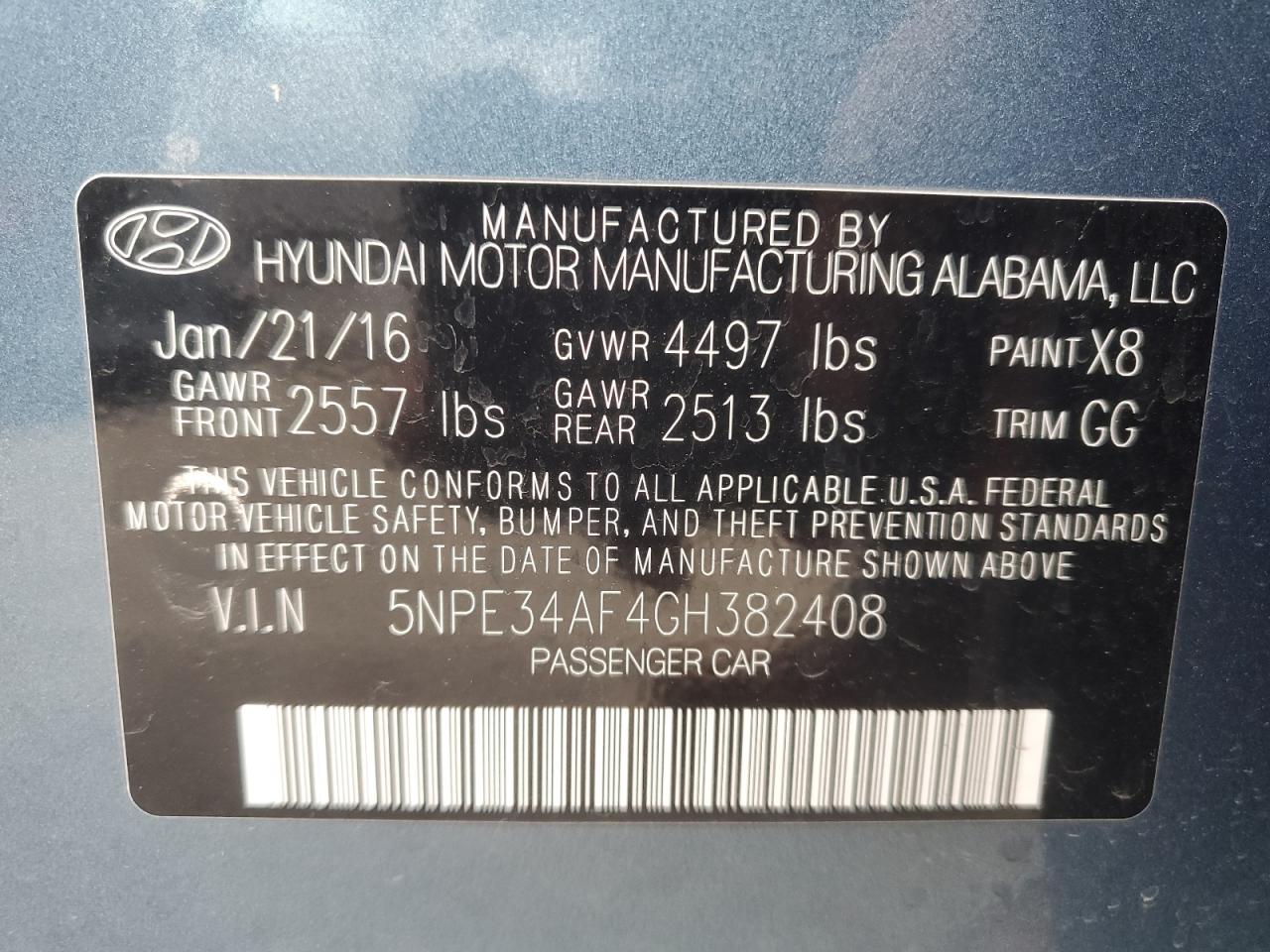 VIN 5NPE34AF4GH382408 2016 HYUNDAI SONATA no.13