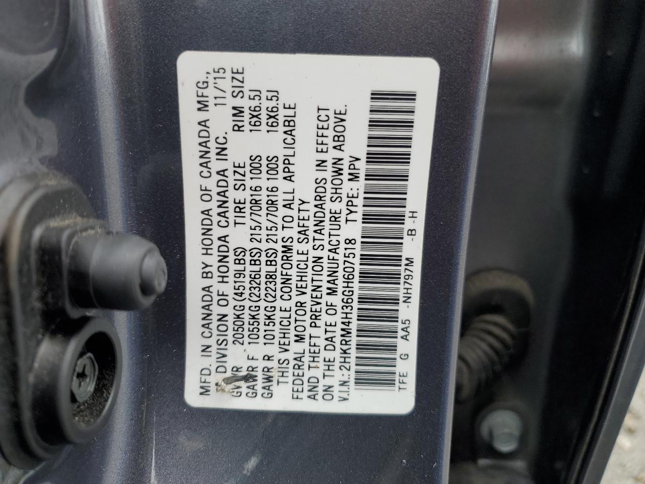 VIN 2HKRM4H36GH607518 2016 HONDA CRV no.13