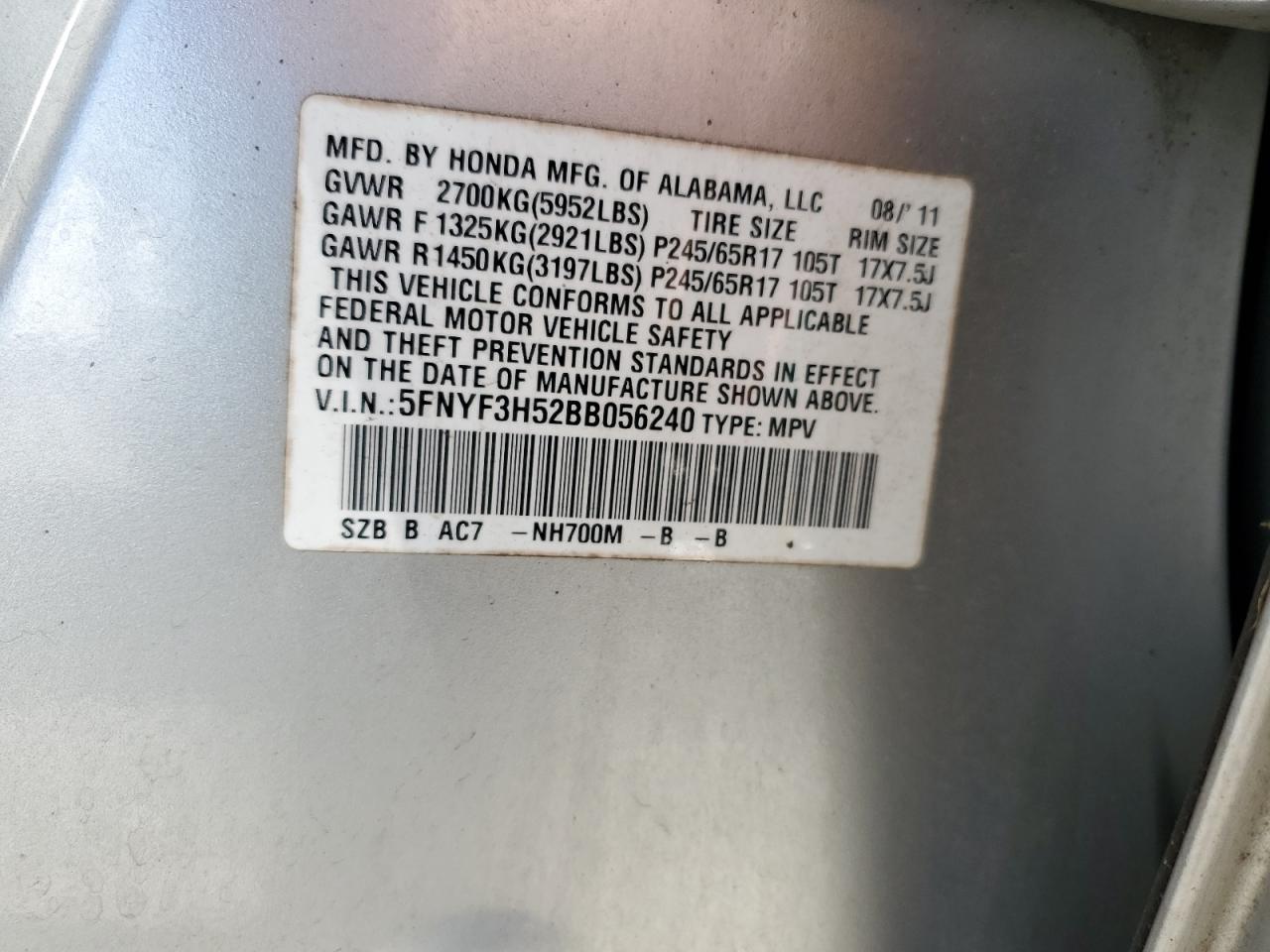 2011 Honda Pilot Exl VIN: 5FNYF3H52BB056240 Lot: 50089715