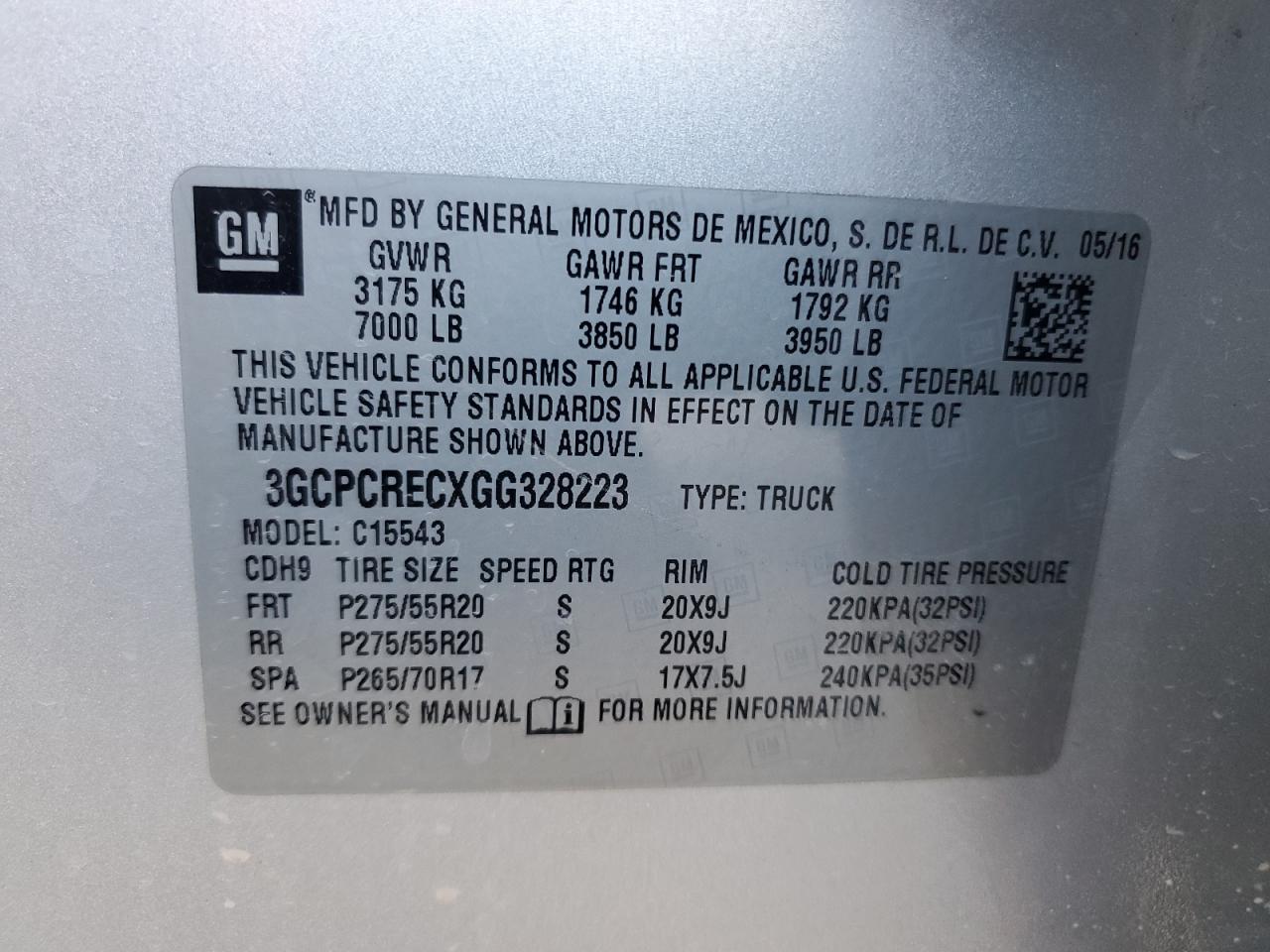 2016 Chevrolet Silverado C1500 Lt VIN: 3GCPCRECXGG328223 Lot: 87039074