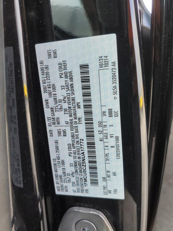 2022 Ford Escape Sel VIN: 1FMCU0CZ5NUA17772 Lot: 85005834