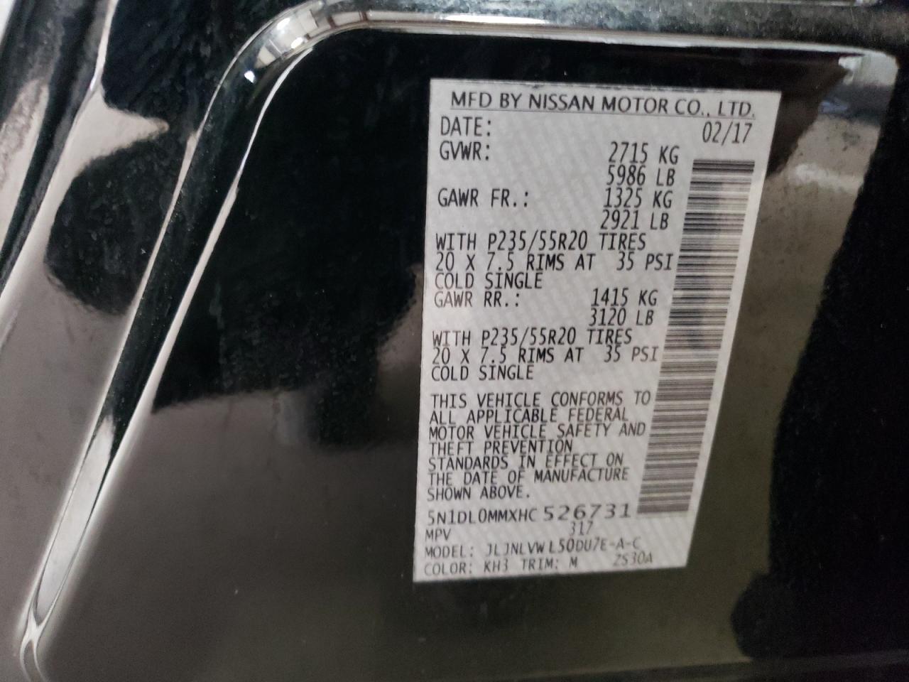 2017 Infiniti Qx60 VIN: 5N1DL0MMXHC526731 Lot: 85539614