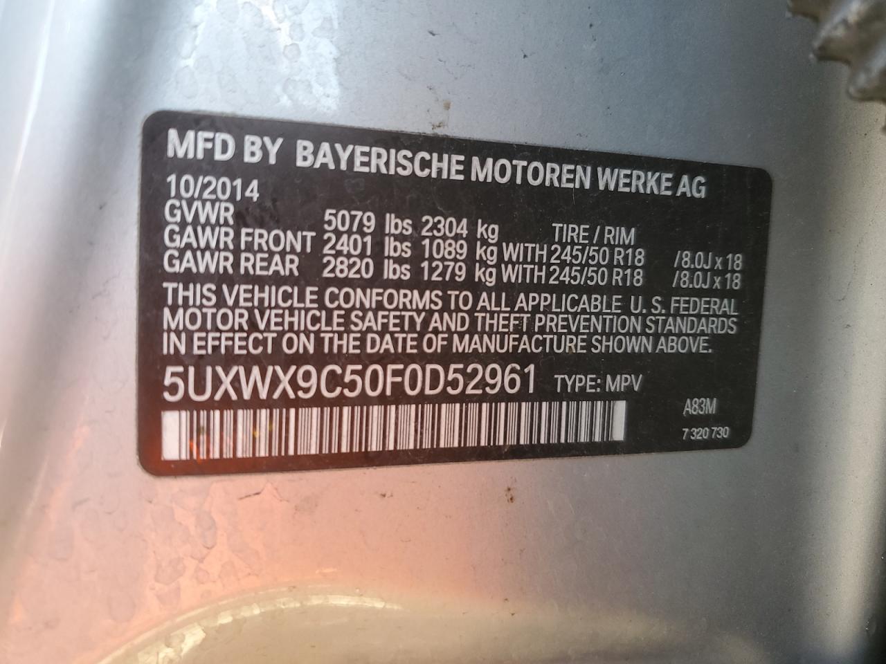 VIN 5UXWX9C50F0D52961 2015 BMW X3 no.13