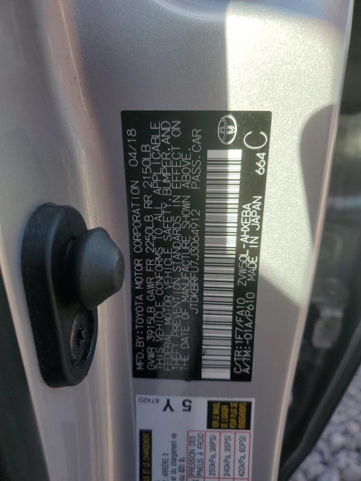 VIN JTDKBRFU7J3064912 2018 TOYOTA PRIUS no.12