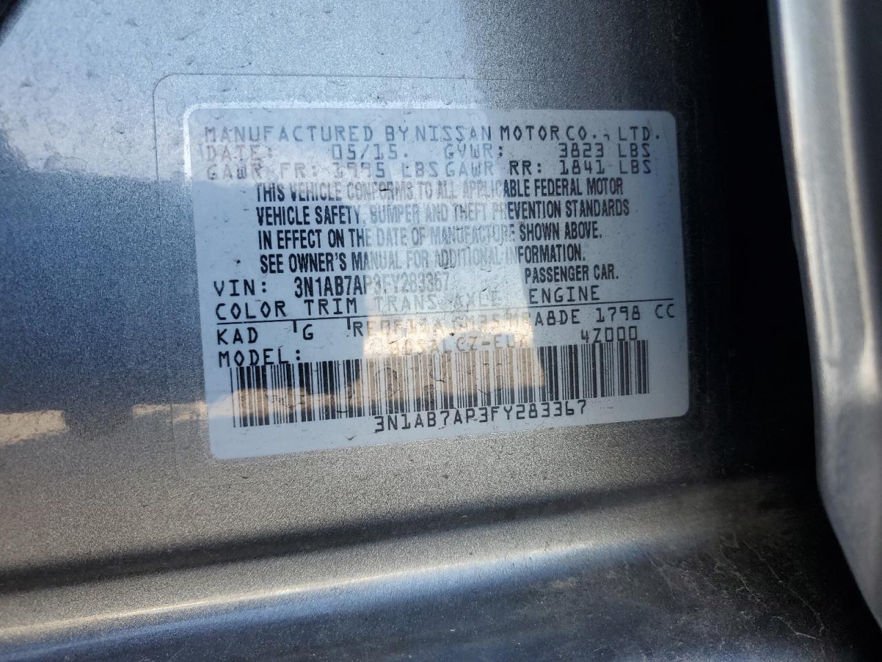 VIN 3N1AB7AP3FY283367 2015 NISSAN SENTRA no.12