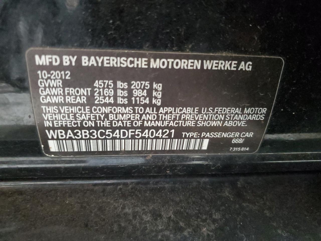 VIN WBA3B3C54DF540421 2013 BMW 3 SERIES no.12