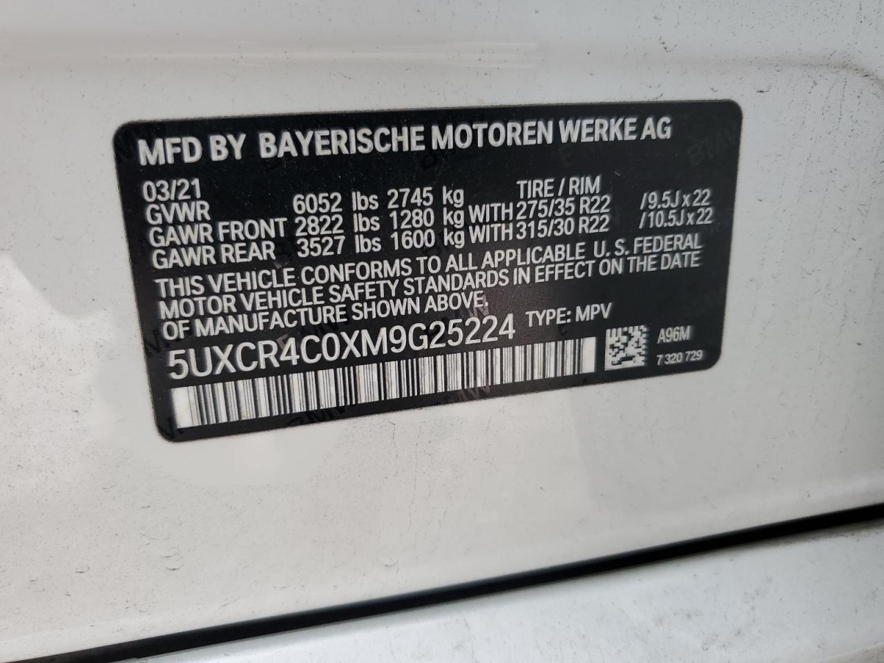 VIN 5UXCR4C0XM9G25224 2021 BMW X5 no.13