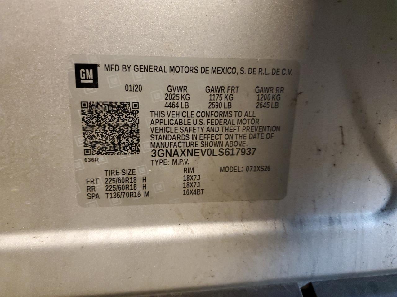 2020 Chevrolet Equinox Premier VIN: 3GNAXNEV0LS617937 Lot: 84074604