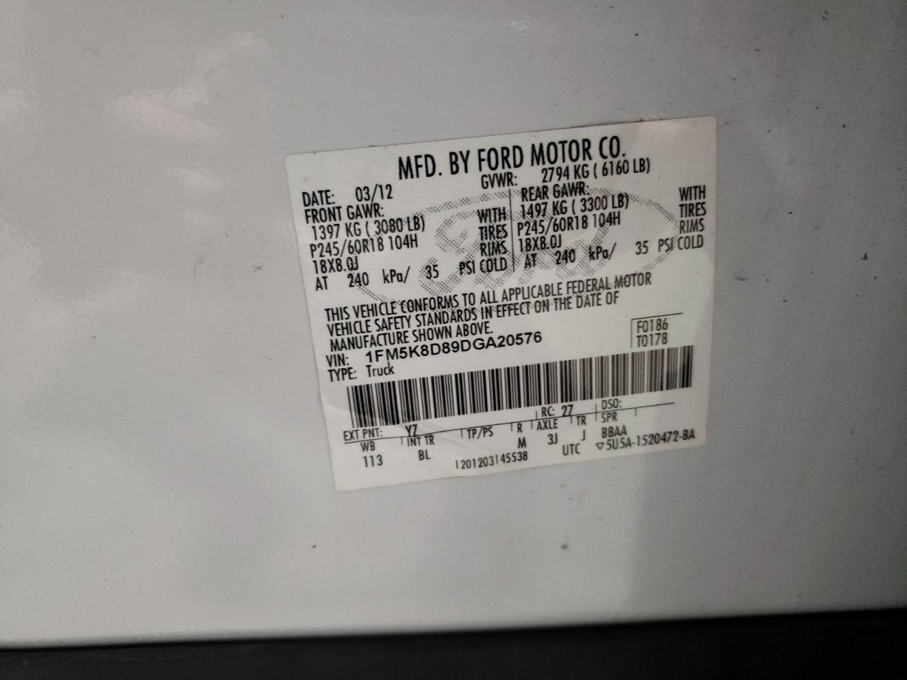 2013 Ford Explorer Xlt VIN: 1FM5K8D89DGA20576 Lot: 43441175