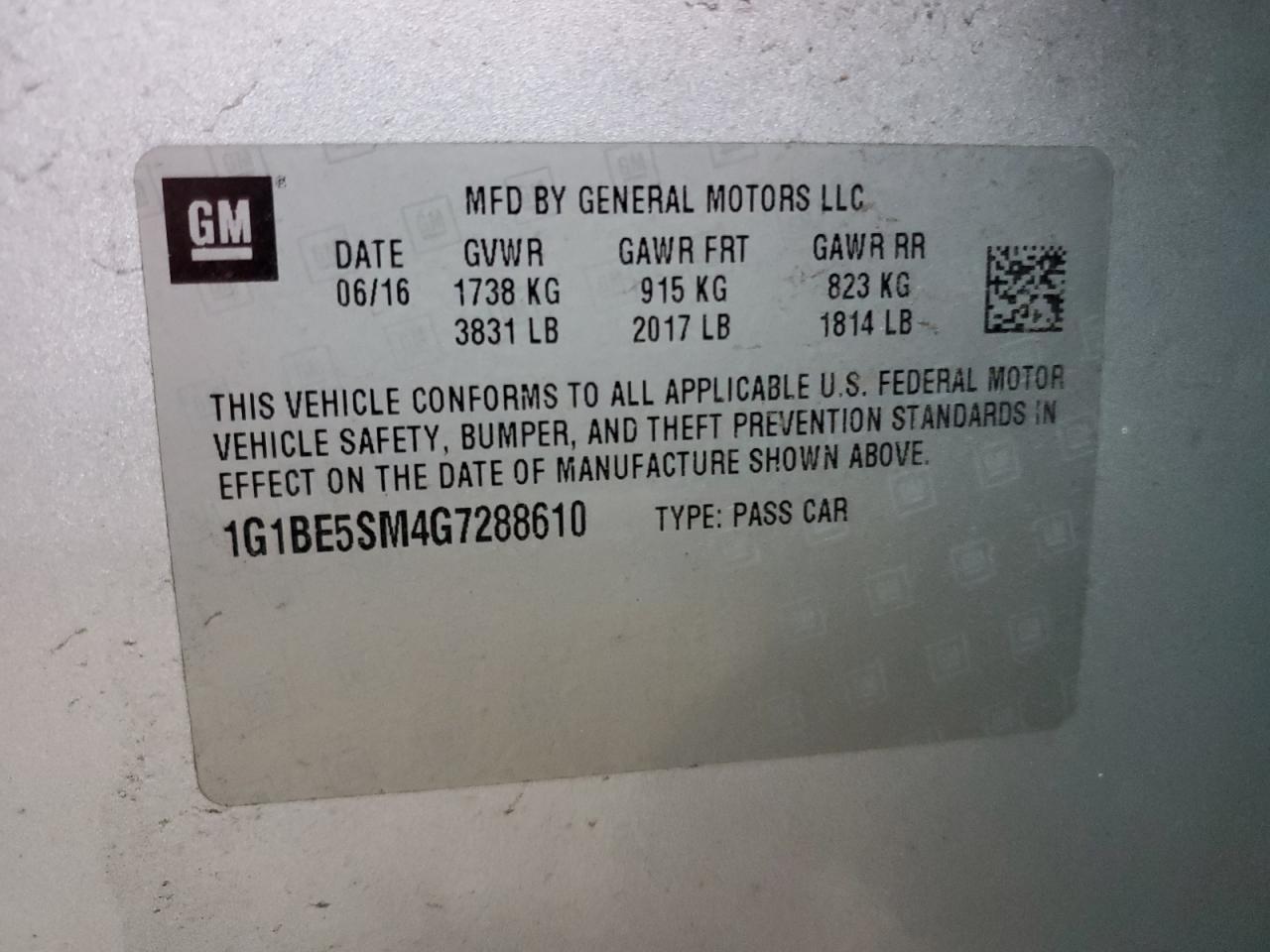 2016 Chevrolet Cruze Lt VIN: 1G1BE5SM4G7288610 Lot: 54015565