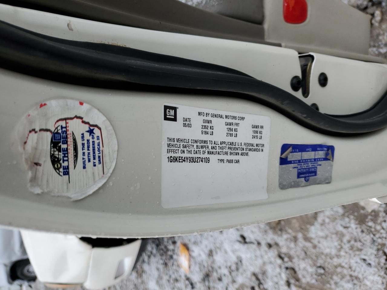 2003 Cadillac Deville Dhs VIN: 1G6KE54Y93U274109 Lot: 86347664