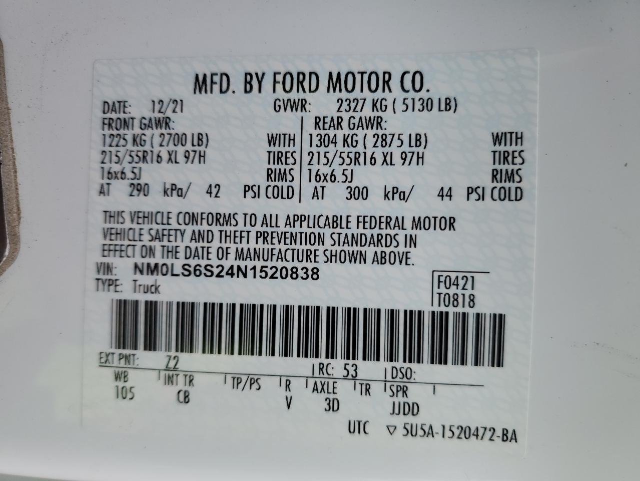 2022 Ford Transit Connect Xl VIN: NM0LS6S24N1520838 Lot: 82244974