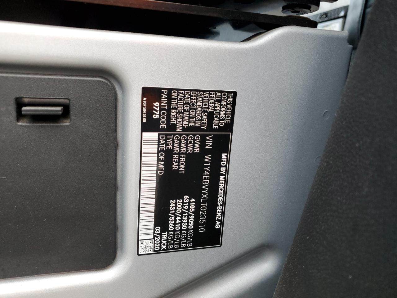 2020 Mercedes-Benz Sprinter 2500 VIN: W1Y4EBVYXLT023510 Lot: 82436814