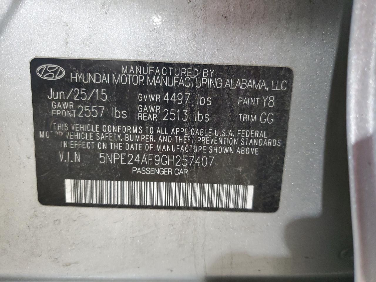 VIN 5NPE24AF9GH257407 2016 HYUNDAI SONATA no.12