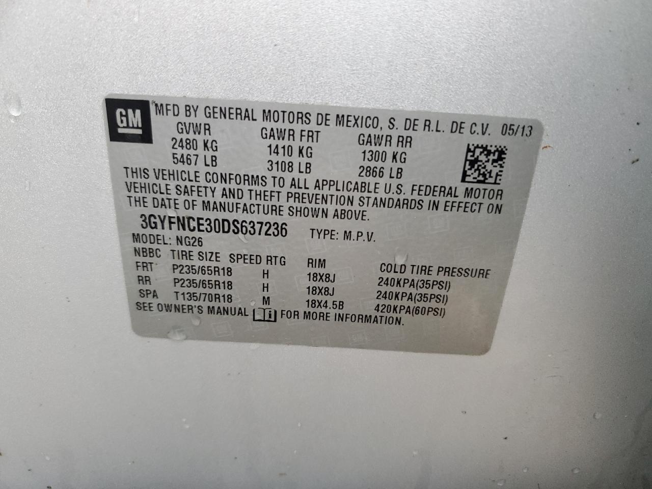 2013 Cadillac Srx Luxury Collection VIN: 3GYFNCE30DS637236 Lot: 83646124