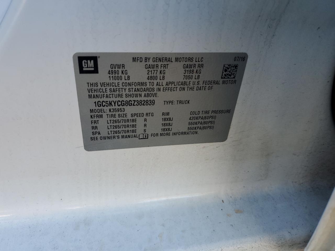 2016 Chevrolet Silverado K3500 VIN: 1GC5KYCG8GZ382839 Lot: 84823354