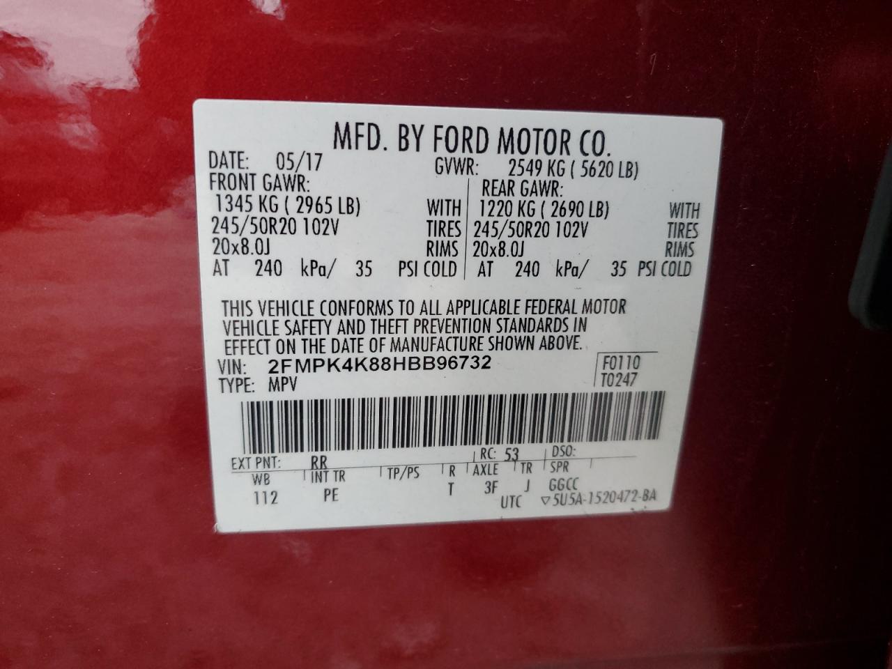 2017 Ford Edge Titanium VIN: 2FMPK4K88HBB96732 Lot: 85819544