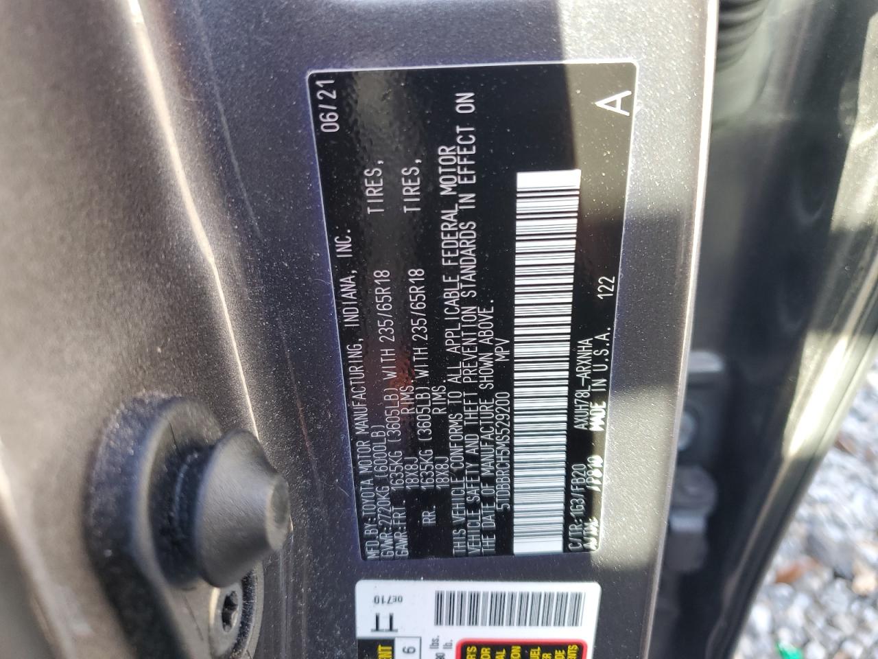 2021 Toyota Highlander Hybrid Le VIN: 5TDBBRCH5MS529200 Lot: 84998754