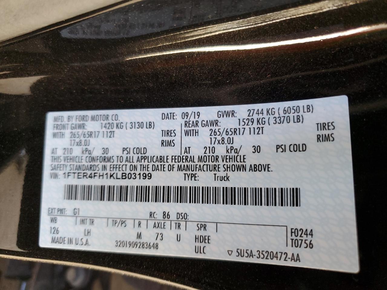 2019 Ford Ranger Xl VIN: 1FTER4FH1KLB03199 Lot: 83871864