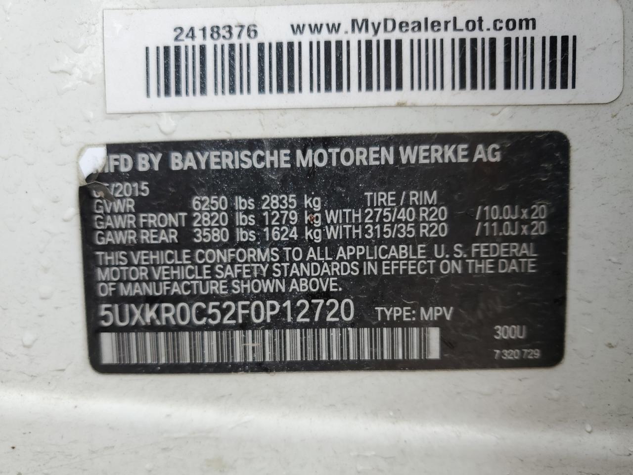 VIN 5UXKR0C52F0P12720 2015 BMW X5 no.13