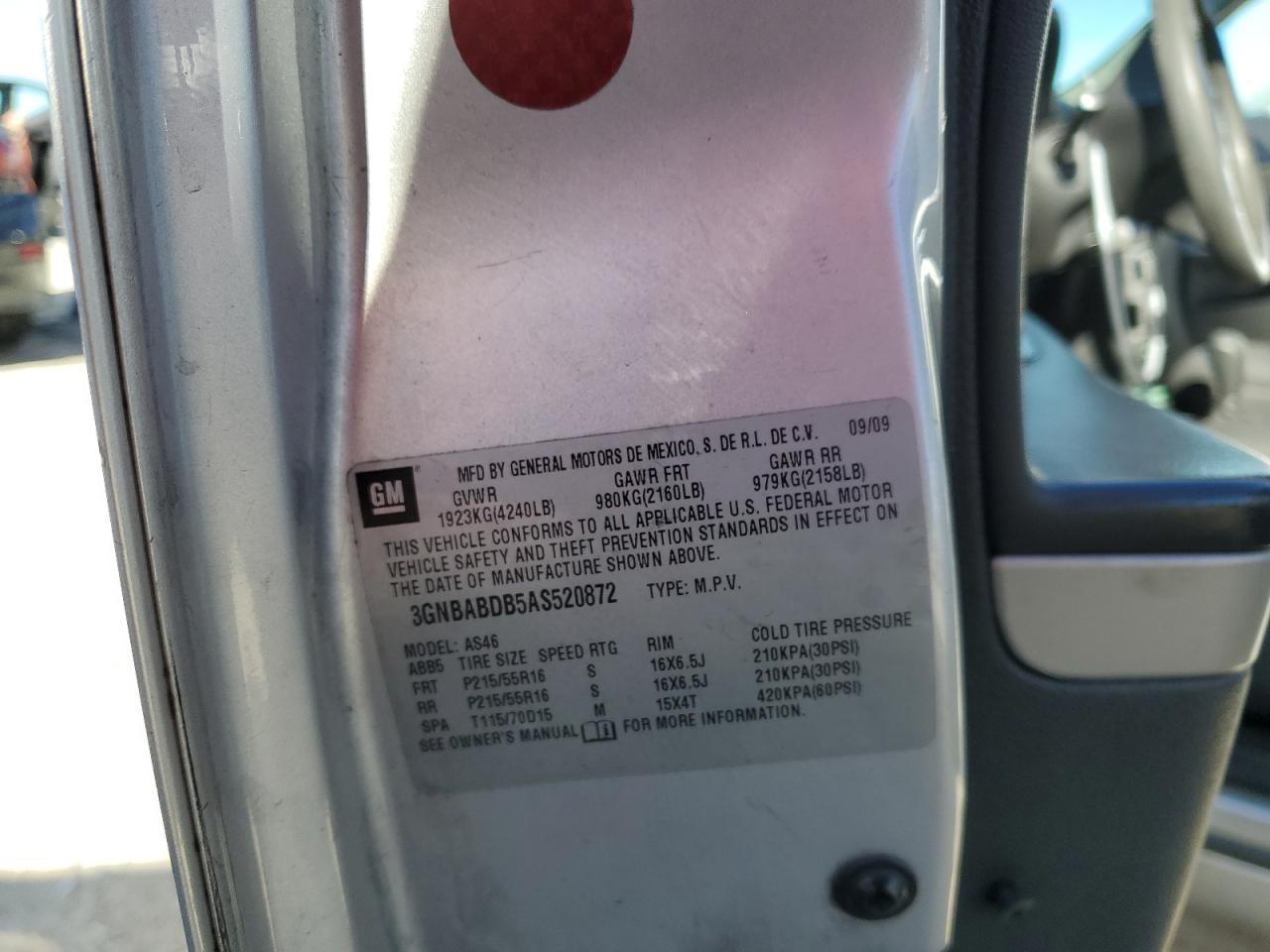 2010 Chevrolet Hhr Lt VIN: 3GNBABDB5AS520872 Lot: 86702764