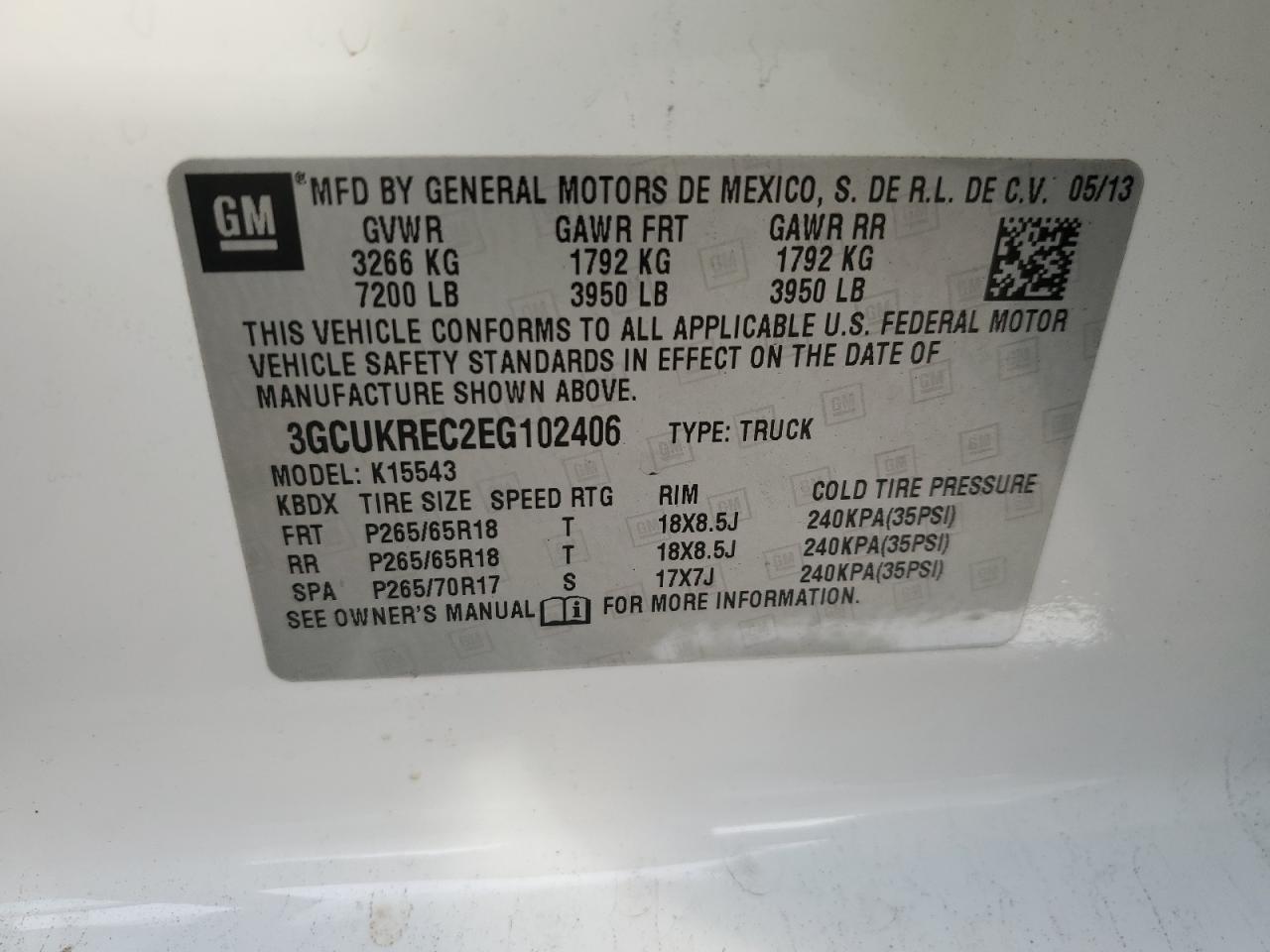 VIN 3GCUKREC2EG102406 2014 CHEVROLET ALL Models no.12