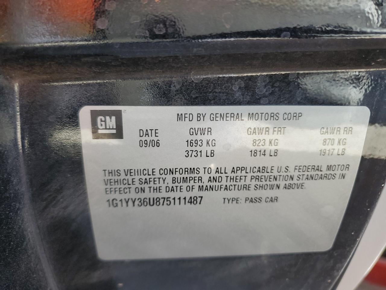 2007 Chevrolet Corvette VIN: 1G1YY36U875111487 Lot: 84235434