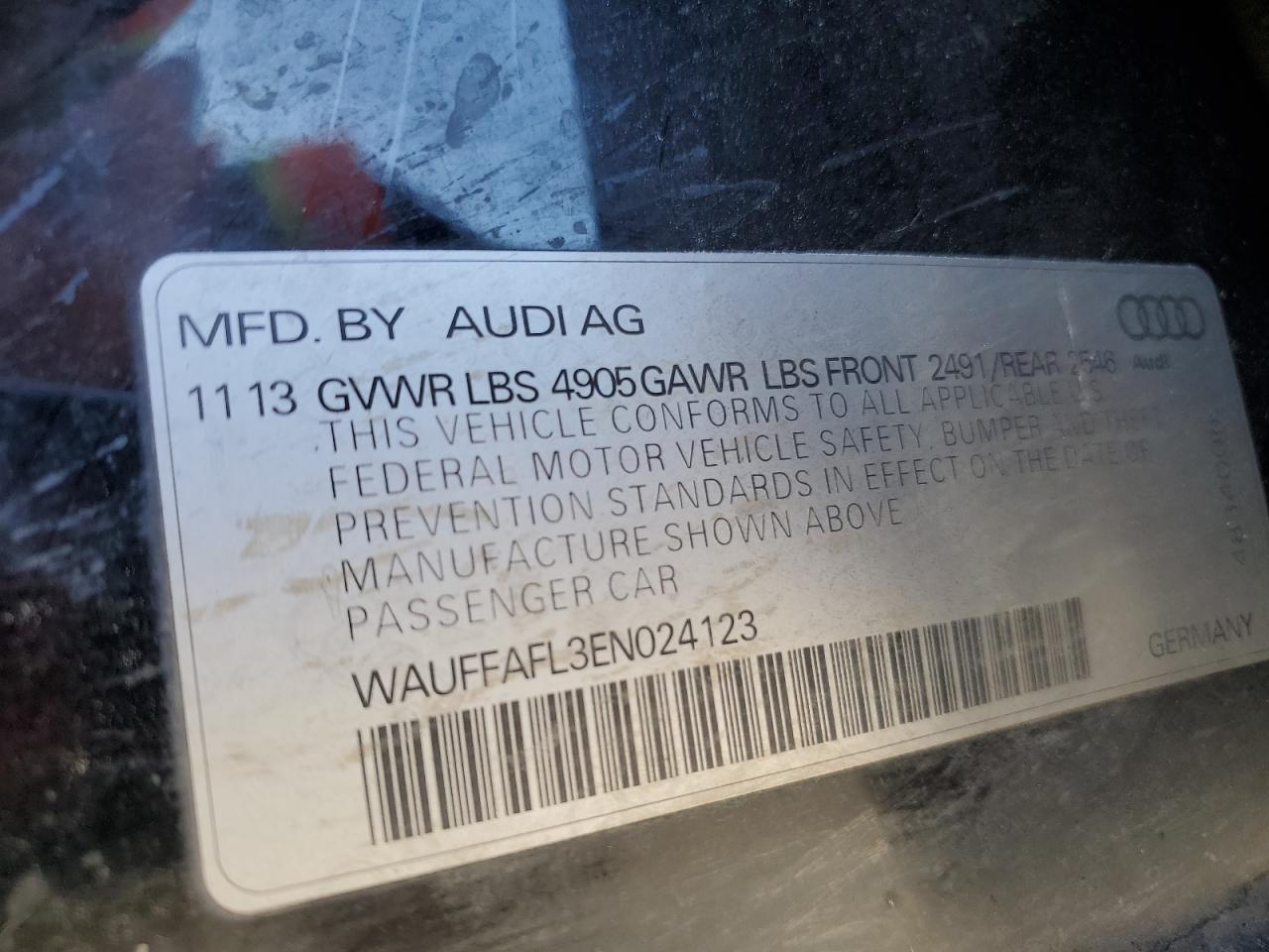 2014 Audi A4 Premium Plus VIN: WAUFFAFL3EN024123 Lot: 84874754