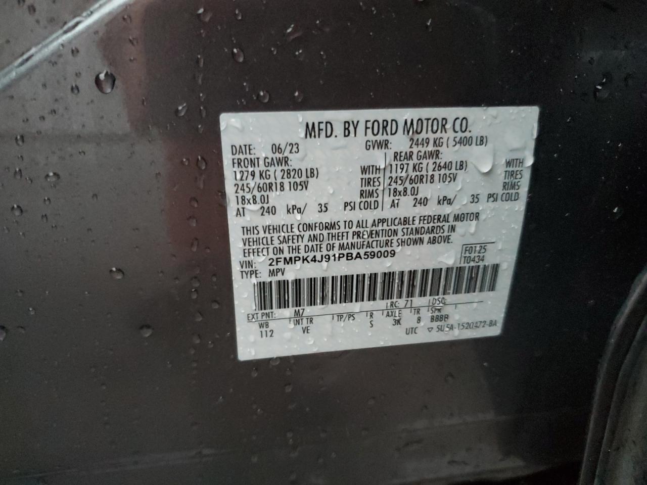 VIN 2FMPK4J91PBA59009 2023 FORD EDGE no.14