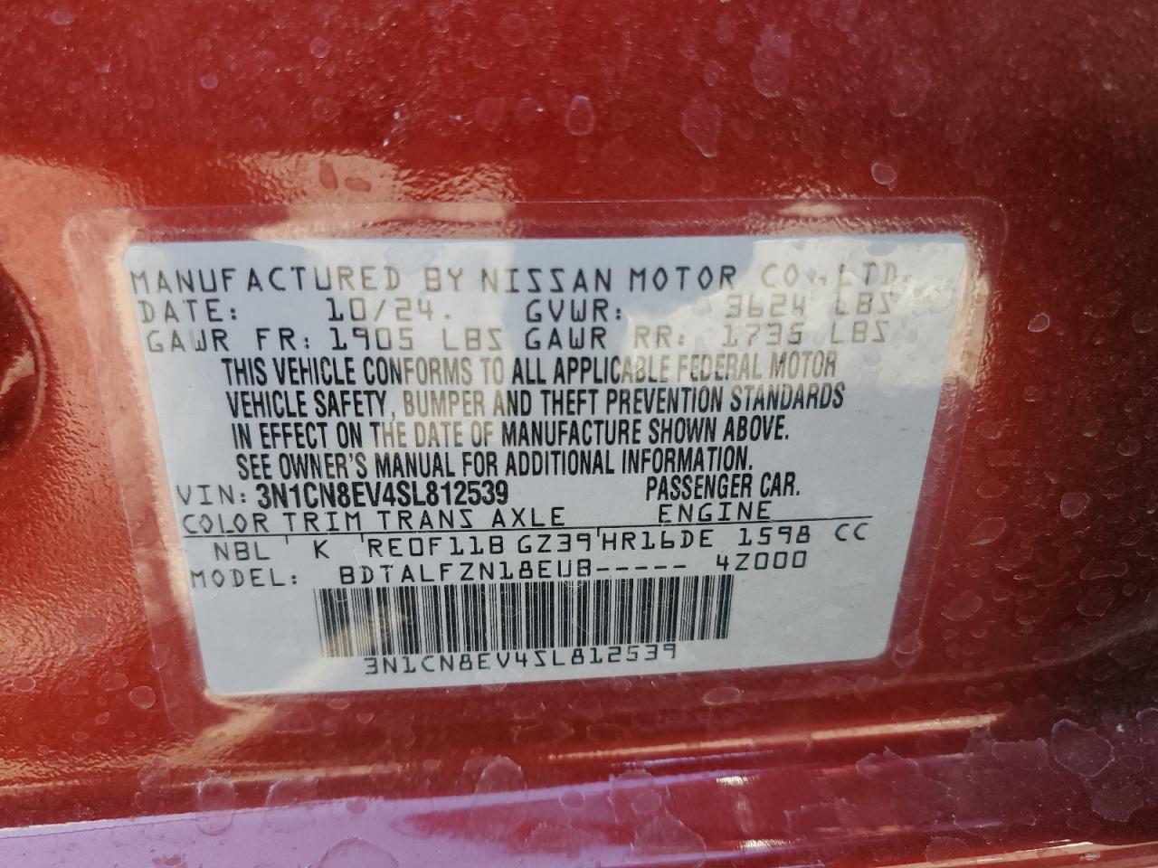 VIN 3N1CN8EV4SL812539 2025 NISSAN VERSA no.12