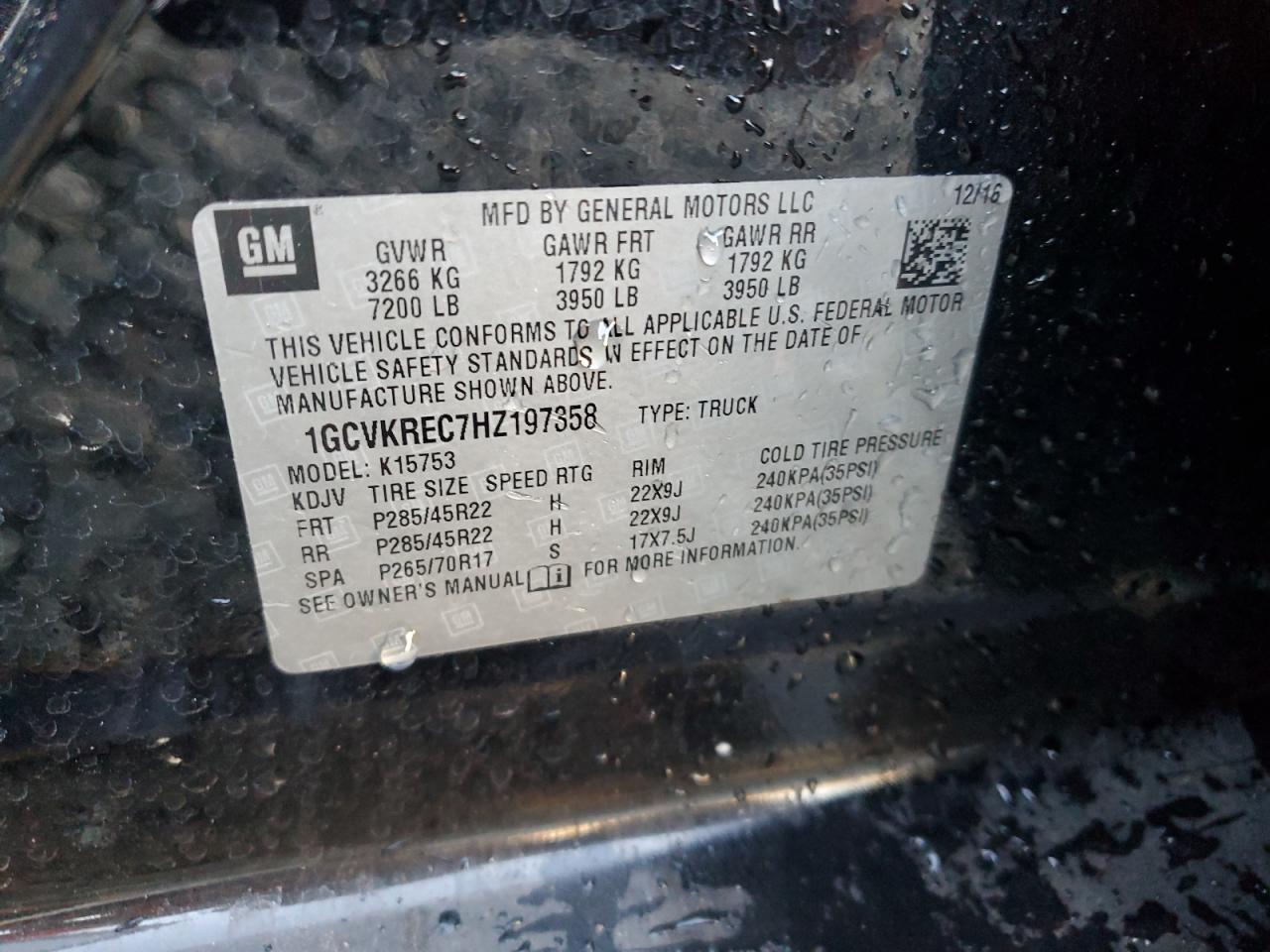 VIN 1GCVKREC7HZ197358 2017 CHEVROLET ALL Models no.12