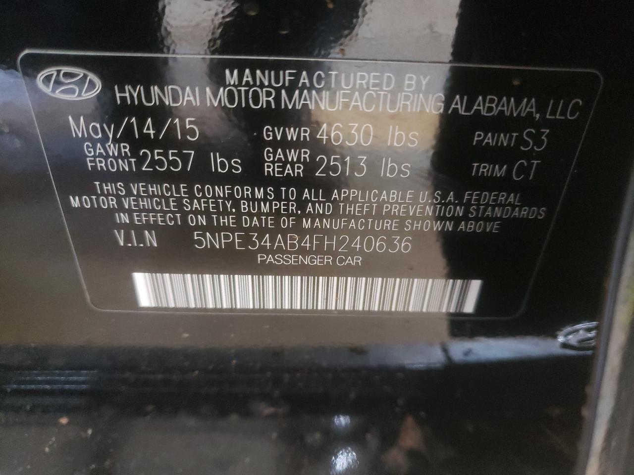 VIN 5NPE34AB4FH240636 2015 HYUNDAI SONATA no.12