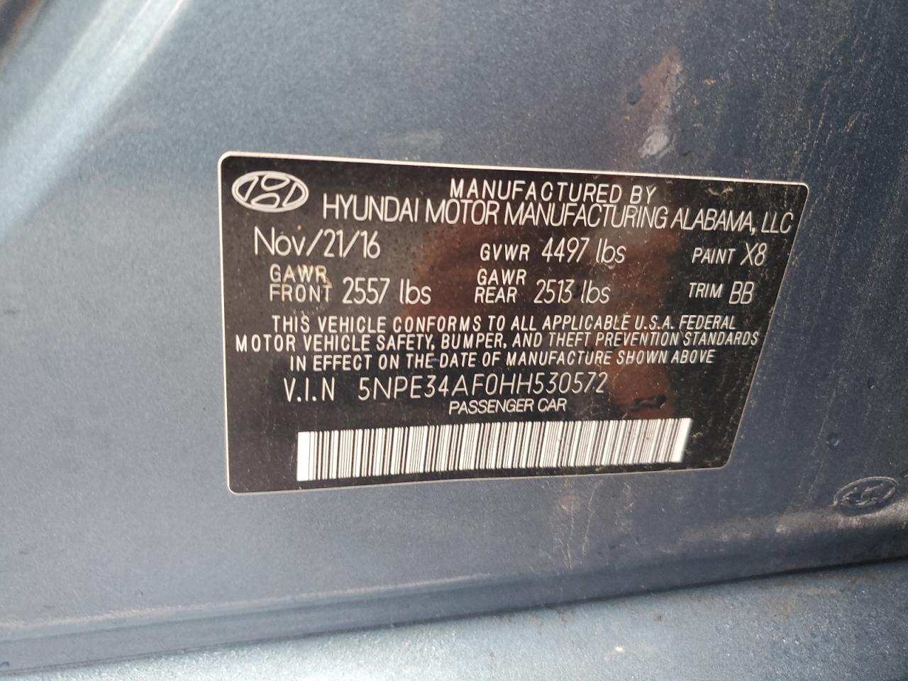 VIN 5NPE34AF0HH530572 2017 HYUNDAI SONATA no.13