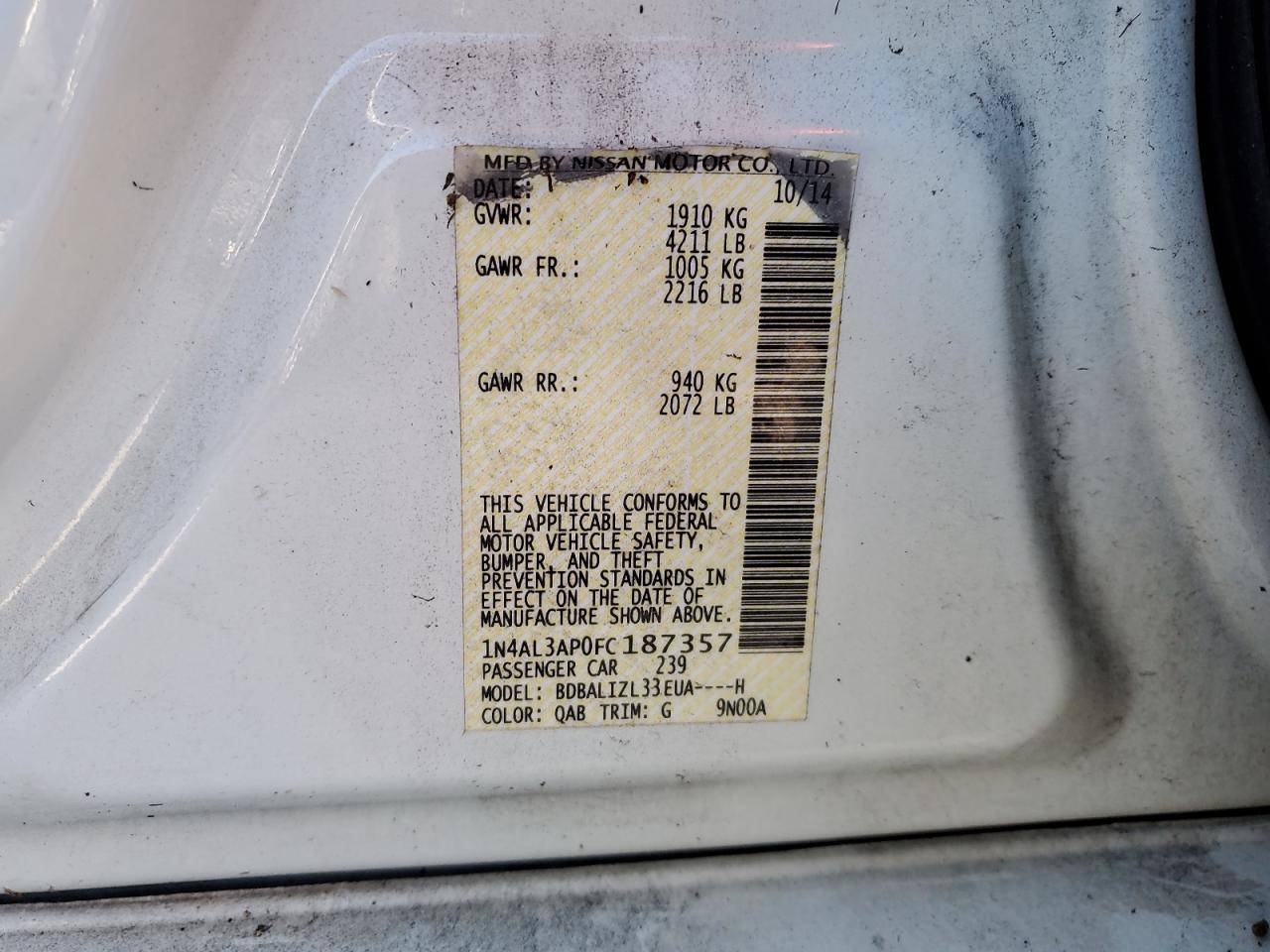 VIN 1N4AL3AP0FC187357 2015 NISSAN ALTIMA no.13