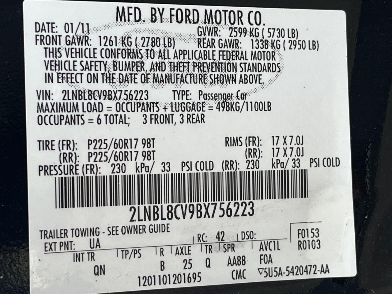 2011 Lincoln Town Car Signature Limited VIN: 2LNBL8CV9BX756223 Lot: 85159654