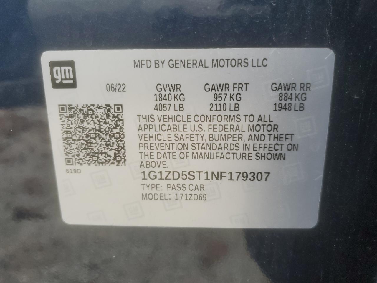 VIN 1G1ZD5ST1NF179307 2022 CHEVROLET MALIBU no.12