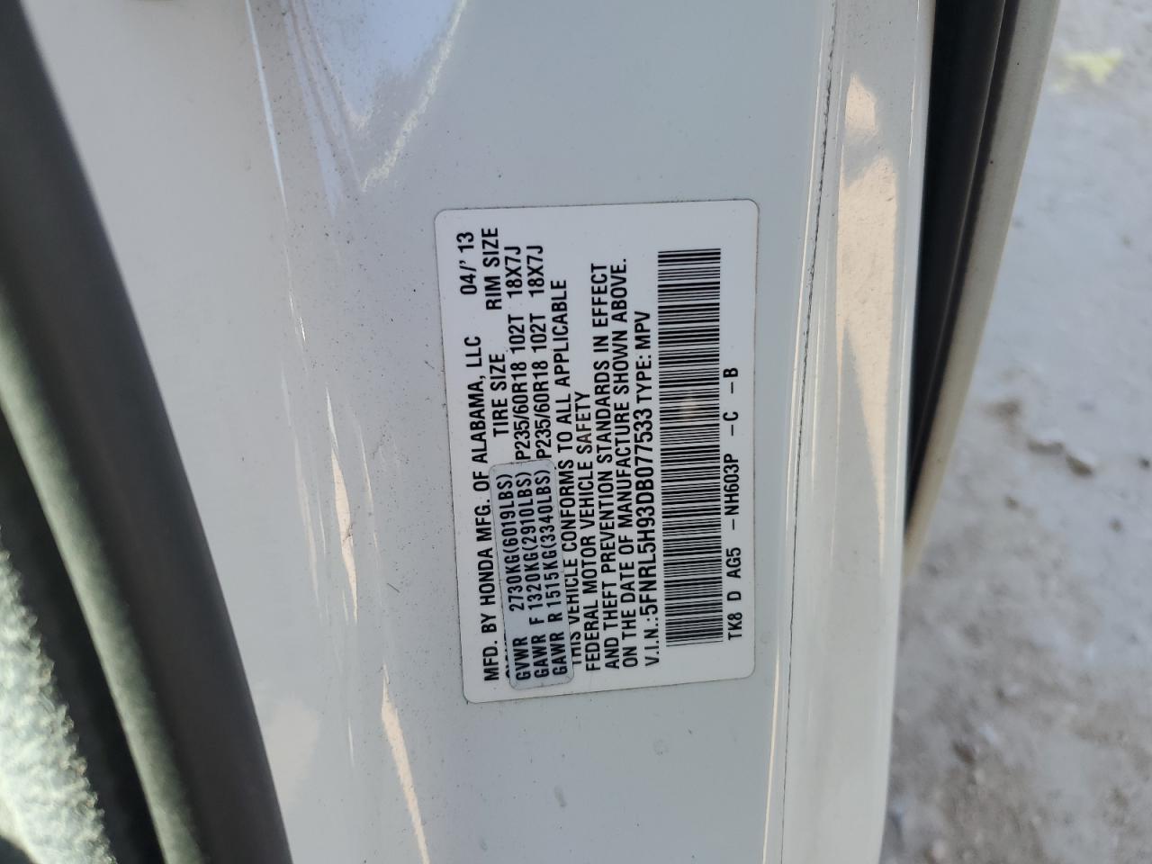 VIN 5FNRL5H93DB077533 2013 HONDA ODYSSEY no.13