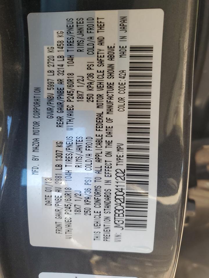 2013 Mazda Cx-9 Touring VIN: JM3TB3CA2D0411202 Lot: 86201274