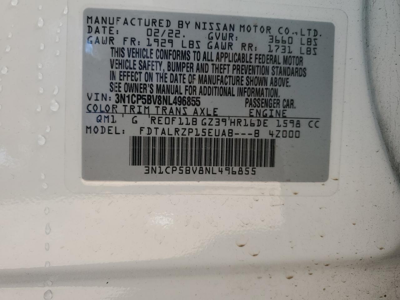 VIN 3N1CP5BV8NL496855 2022 NISSAN KICKS no.14