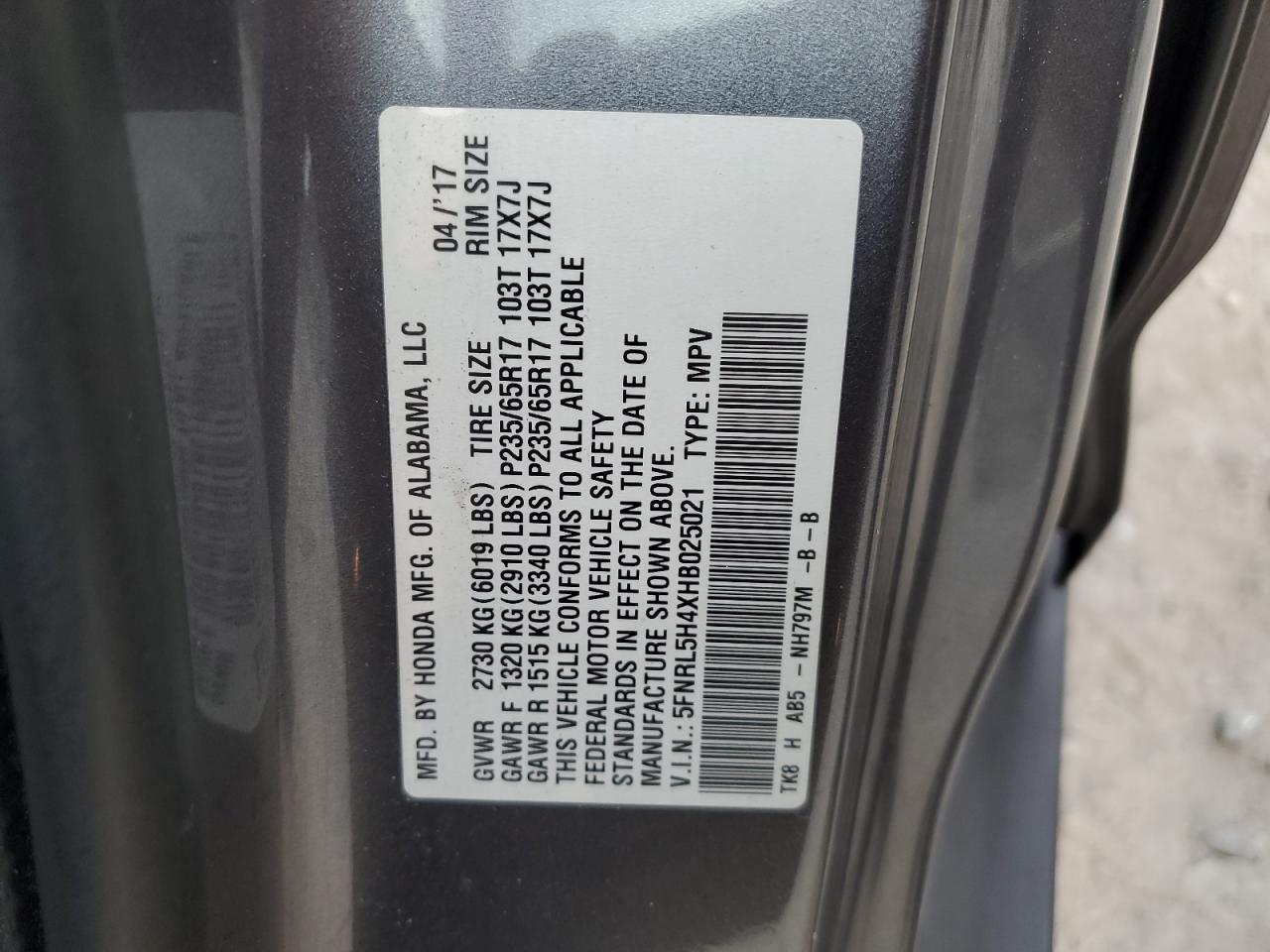 5FNRL5H4XHB025021 2017 HONDA ODYSSEY - Image 16