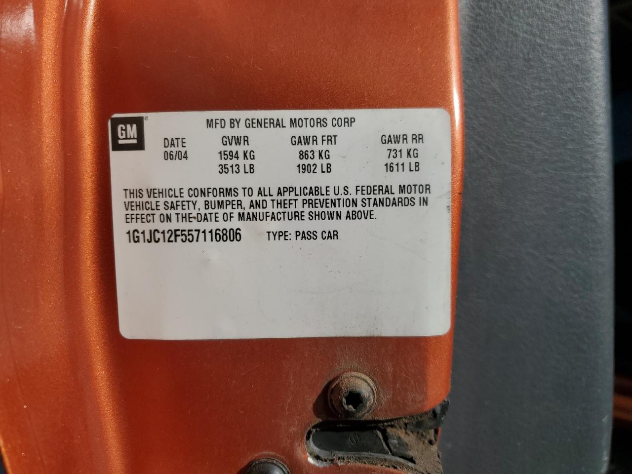 2005 Chevrolet Cavalier VIN: 1G1JC12F557116806 Lot: 84520484