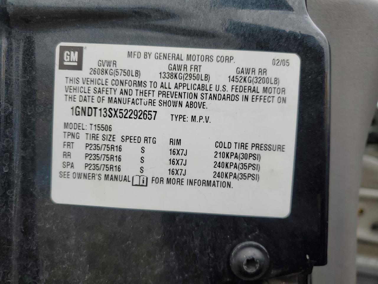 2005 Chevrolet Trailblazer Ls VIN: 1GNDT13SX52292657 Lot: 85675474