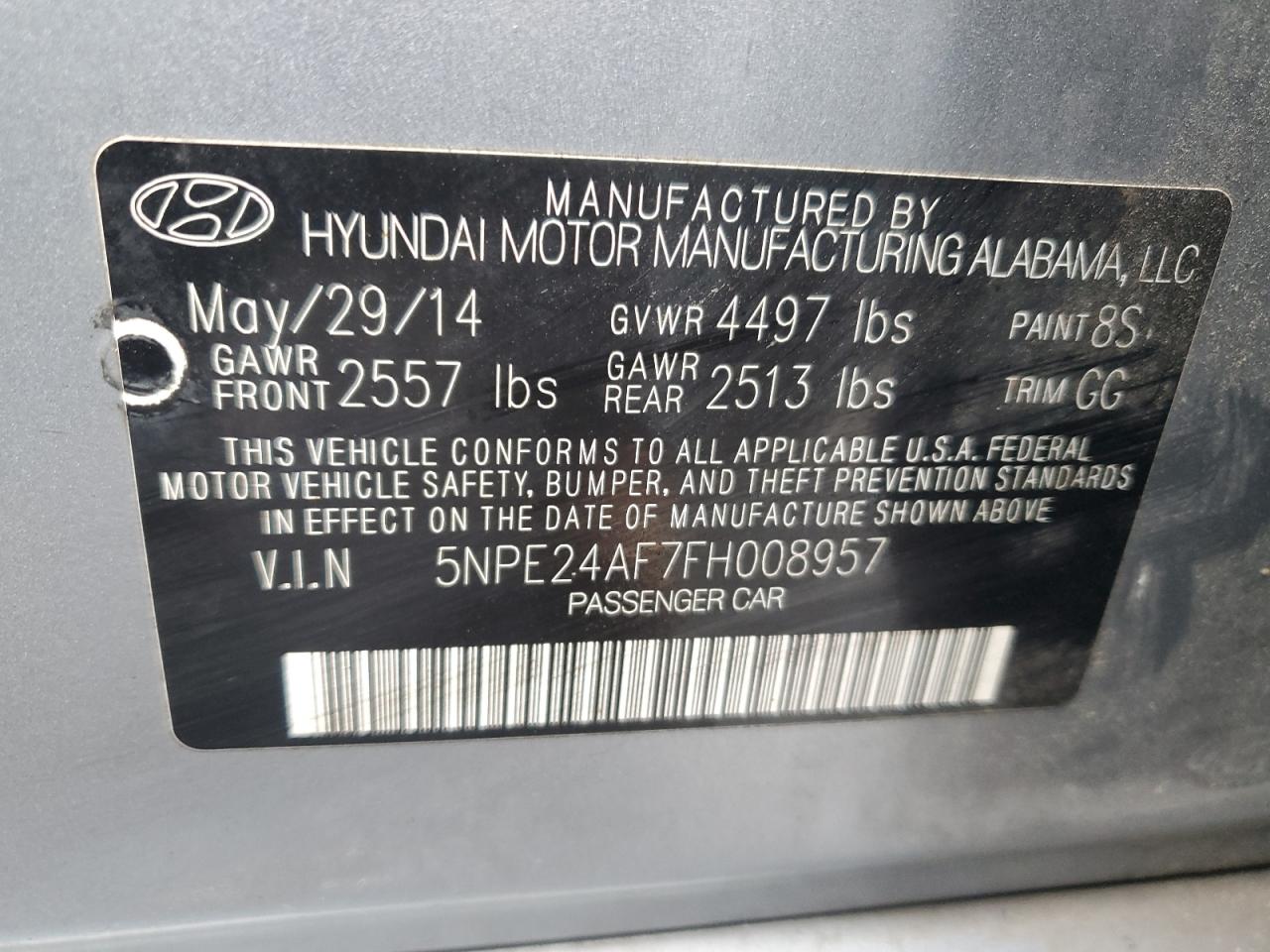 2015 Hyundai Sonata Se VIN: 5NPE24AF7FH008957 Lot: 85555924
