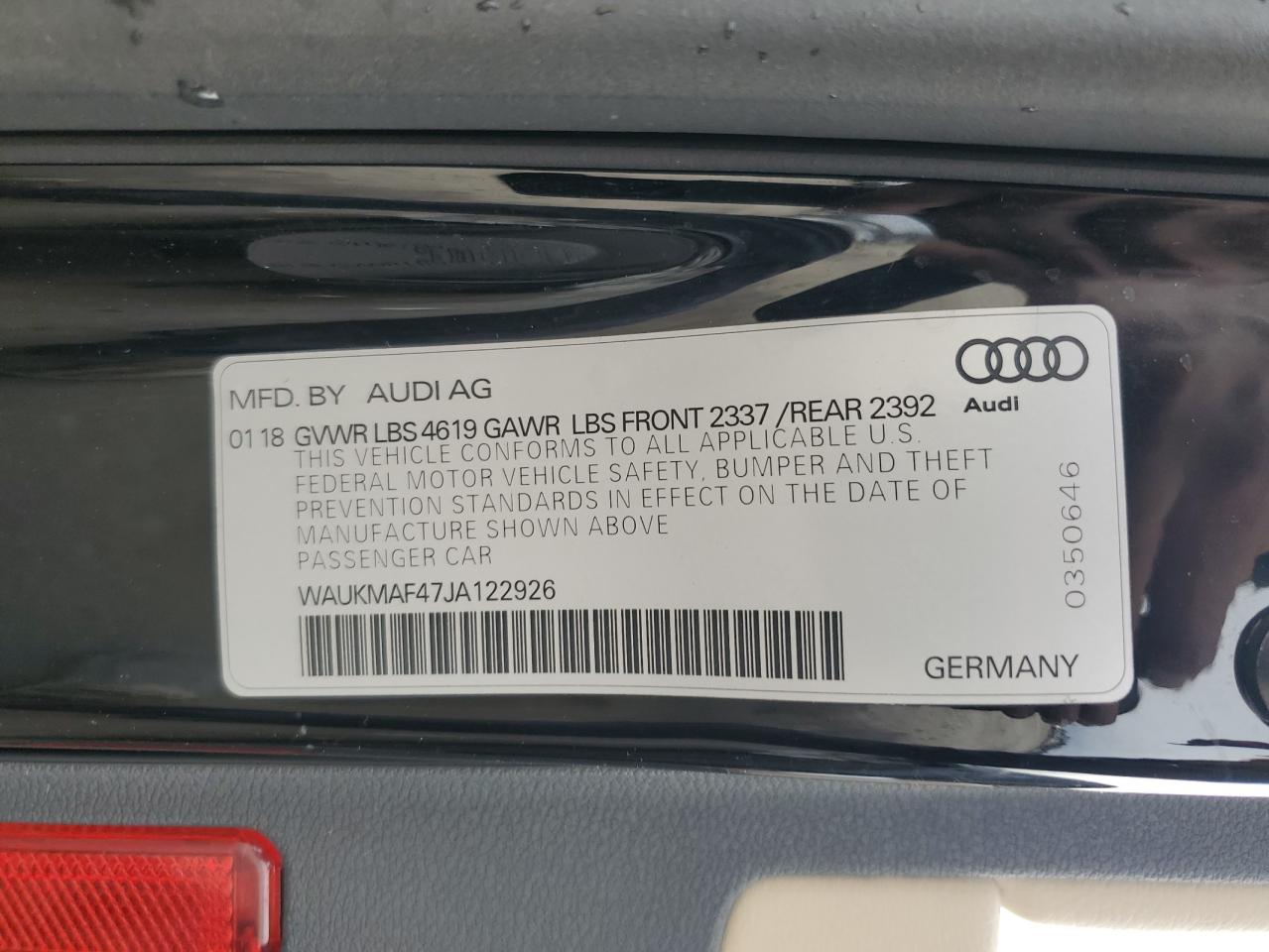 VIN WAUKMAF47JA122926 2018 AUDI A4 no.13