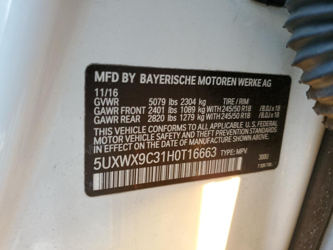 VIN 5UXWX9C31H0T16663 2017 BMW X3 no.14