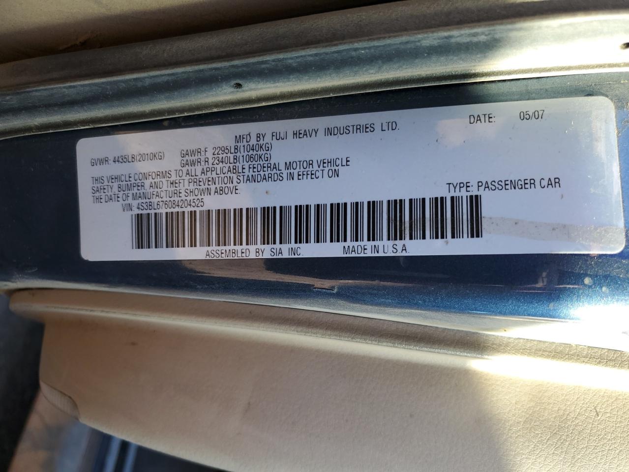 2008 Subaru Legacy Gt Limited VIN: 4S3BL676084204525 Lot: 85748934