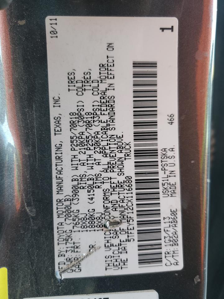 2012 Toyota Tundra Crewmax Sr5 VIN: 5TFEY5F12CX116680 Lot: 81830564